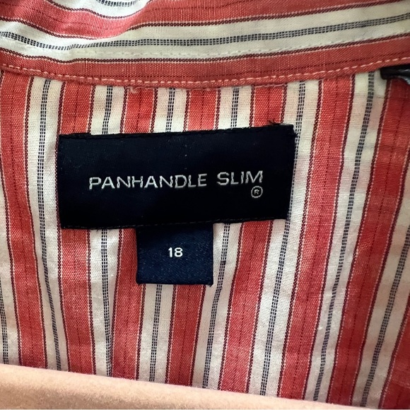 PANHANDLE SLIM Men's Western Pearl-Snap Short-Sleeve Shirt Red and White neck 18 - Picture 3 of 7